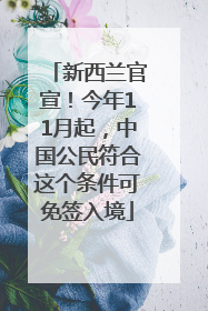 新西兰官宣！今年11月起，中国公民符合这个条件可免签入境